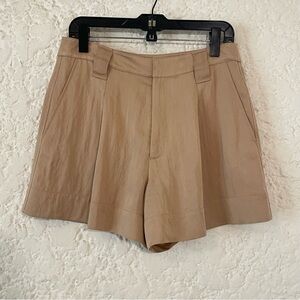 A.L.C. Pleated High Waisted Dress Shorts Women's 4 Tan Silky Satin, Preppy Flowy